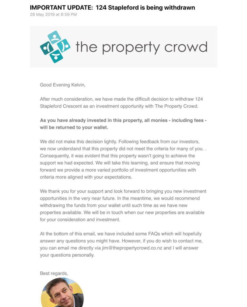 email for withdrawal of browns bay property